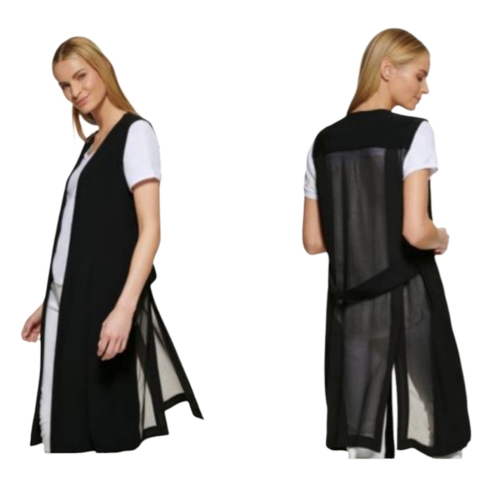 Women's DKNY Black Long Vest Sz Medium